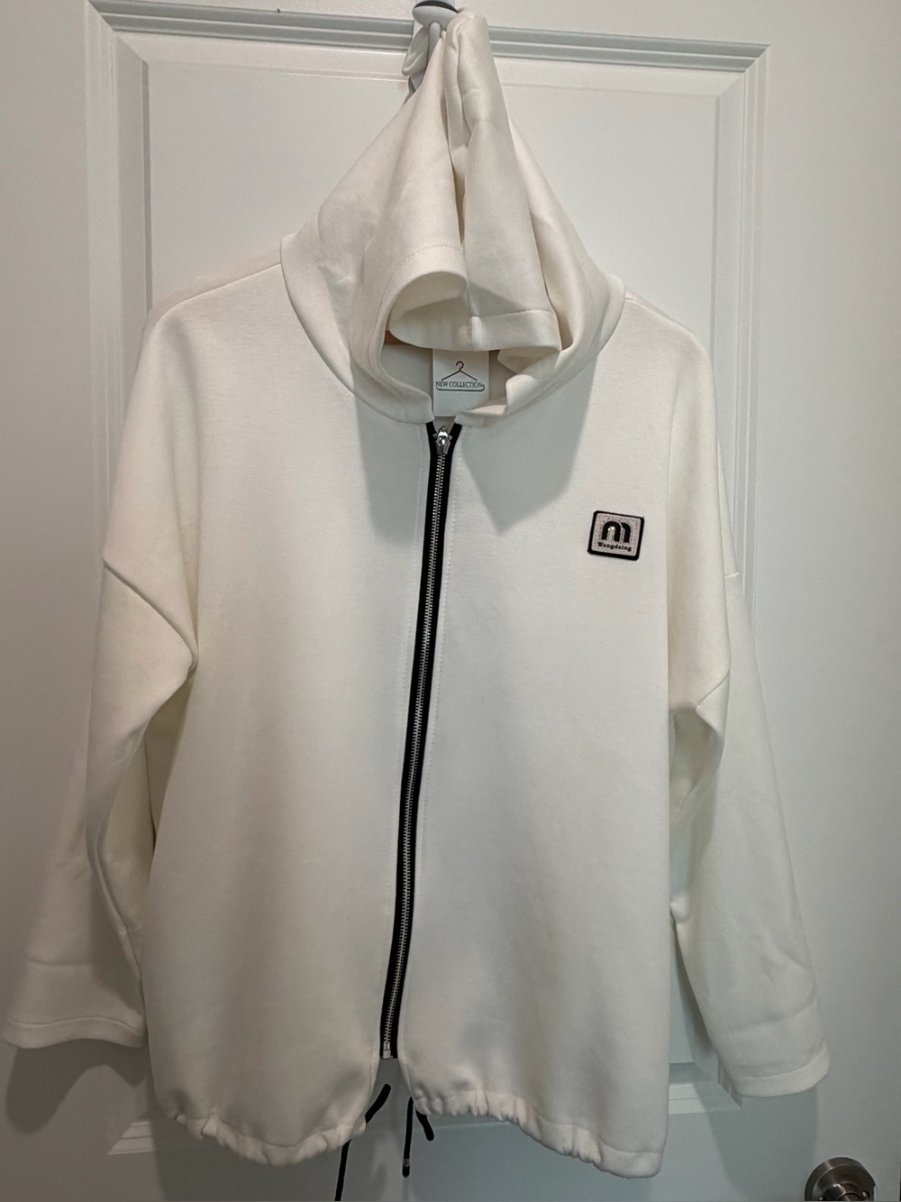 IT060 🇮🇹 Made in Italy Ivory Zip-Up Hooded Jacket – Viscose Blend – Relaxed Fit